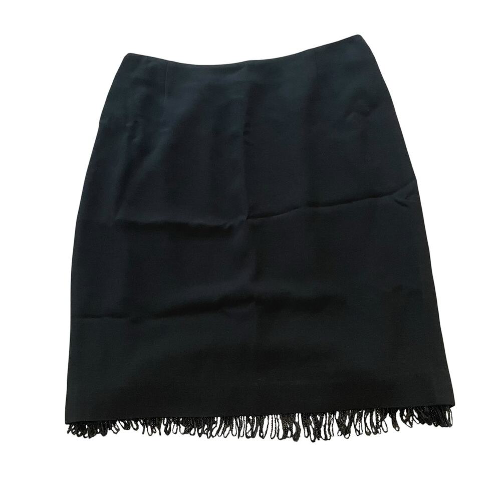 MARGON Fringe Hem Women’s Skirt Beaded Black Made in Italy SZ 48